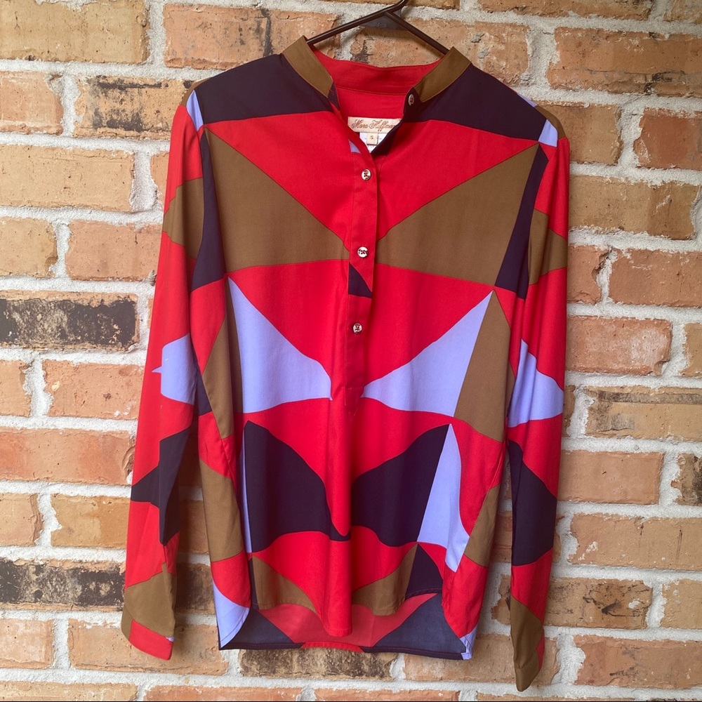 Mara Hoffman Geometric Triangle Red Longsleeve Top Blouse Size S